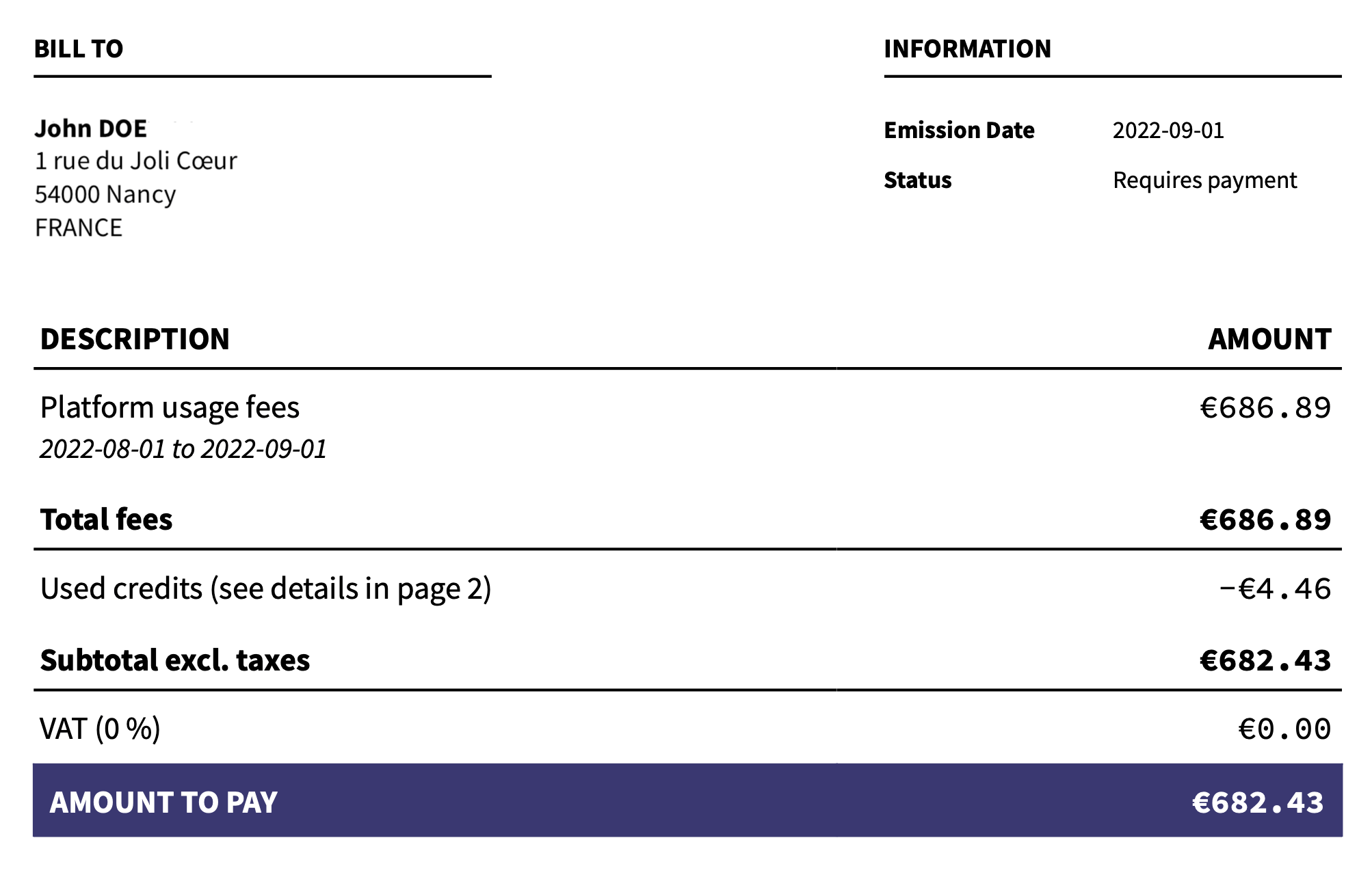 First section of the invoice